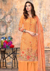 Orange Floral Georgette Embroidered Digital Print Palazzo Suit