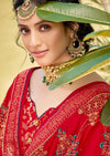 Red Pure Jacquard Silk Embroidered Palazzo Suit