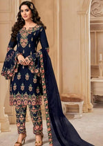 Navy Blue Heavy Embroidered Stone Faux Georgette Suit