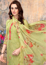Mint Green Floral Georgette Embroidered Digital Print Palazzo Suit