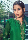 Green & Teal French Crepe Embroidered Digital Print Salwar Suit