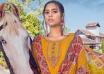 Mustard & Rust French Crepe Embroidered Digital Print Salwar Suit