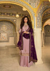 Light Pink & Maroon Satin Muslin Embroidered Palazzo Suit