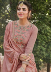 Salmon Pink Heavy Chinon Emrbroidered Palazzo Suit