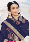 Pink & Navy Blue Pure Jacquard Silk Embroidered Palazzo Suit