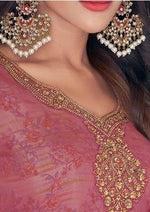 Salmon Pink & Pink Classic Georgette Embroidered Digital Print Churidar Suit