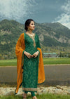 Green & Mustard Georgette Embroidered Churidar Suit
