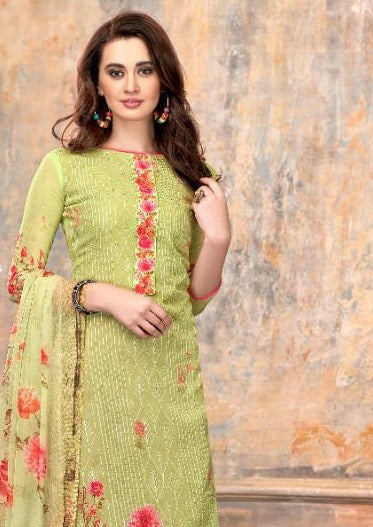 Mint Green Floral Georgette Embroidered Digital Print Palazzo Suit