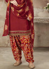 Rust Floral Crepe Silk Embroidered Digital Print Patiala Suit
