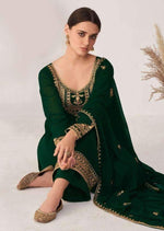 Dark Green Georgette Heavy Embroidered Pant Suit
