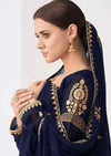 Dark Blue Georgette Heavy Embroidered Pant Suit