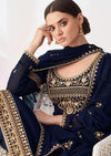 Dark Blue Georgette Heavy Embroidered Pant Suit