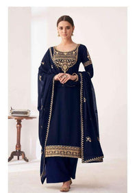 Dark Blue Georgette Heavy Embroidered Pant Suit