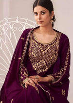 Purple Georgette Heavy Embroidered Pant Suit