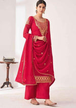 Red Georgette Heavy Embroidered Pant Suit