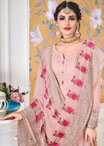 Pink Floral Faux Georgette Embroidered Pant Suit