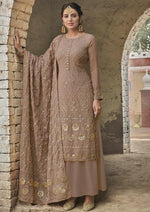 Dusty Rose Heavy Chinon Embroidered Palazzo Suit