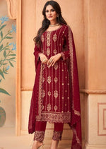Maroon Heavy Blooming Georgette Embroidered Pant Suit