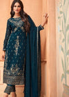Teal Heavy Blooming Georgette Embroidered Pant Suit