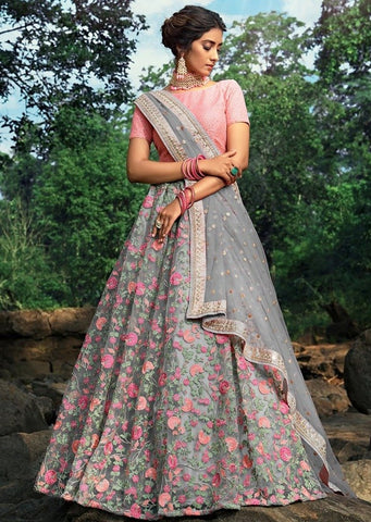 Engagement, Reception Black and Grey, Pink and Majenta color Net fabric  Lehenga : 1831833