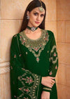 Dark Green Heavy Blooming Georgette Diamond Embroidered Pant Suit