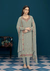 Grey Real Georgette Sequence Embroidered Churidar Suit
