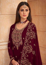 Maroon Heavy Blooming Georgette Diamond Embroidered Pant Suit
