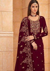 Maroon Heavy Blooming Georgette Diamond Embroidered Pant Suit