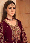 Maroon Heavy Blooming Georgette Diamond Embroidered Pant Suit