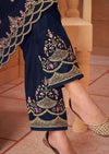 Dark Blue Heavy Blooming Georgette Diamond Embroidered Pant Suit