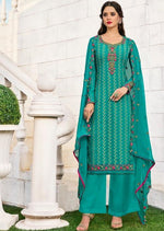 Sea Green Georgette Full Heavy Embroidered Palazzo Suit