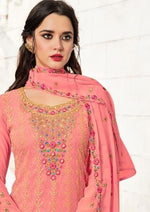 Peach Georgette Full Heavy Embroidered Palazzo Suit