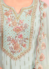 Misty Teal Georgette Sequence Heavy Embroidered Pant Suit