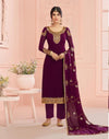 Purple Pure Georgette embroidered Pant Suit