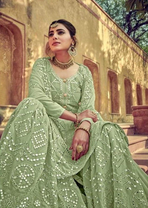 Mint Green Heavy Georgette Full Embroidered Gharara Suit