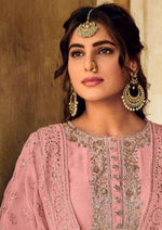 Pink Pure Maheshwari Viscose Silk Diamond Embroidered Palazzo Suit