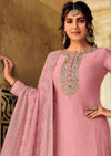 Pink Pure Maheshwari Viscose Silk Diamond Embroidered Palazzo Suit