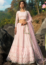 Pink Embroidered Net Sequins Lehenga Choli