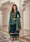 Dark Green Heavy Embroidered Digital Print Palazzo Suit
