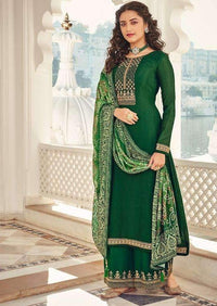 Emerald Heavy Chinon Embroidered Digital Print Palazzo Suit