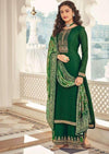 Emerald Heavy Chinon Embroidered Digital Print Palazzo Suit