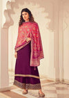 Purple & Peach Heavy Chinon Embroidered Digital Print Palazzo Suit