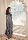 Navy Blue & Grey Heavy Chinon Embroidered Digital Print Palazzo Suit