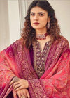 Purple & Peach Heavy Chinon Embroidered Digital Print Palazzo Suit