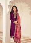 Purple & Peach Heavy Chinon Embroidered Digital Print Palazzo Suit