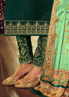Green Satin Georgette Heavy Embroidered Diamond Churidar Suit