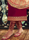 Maroon Satin Georgette Embroidered Diamond Churidar Suit