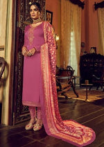Pink Satin Georgette Embroidered Diamond Churidar Suit