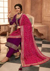 Purple & Hot Pink Satin Georgette Sequence Embroidered Pant Suit
