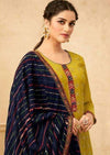 Mustard & Dark Blue Georgette Heavy Embroidered Pant Suit